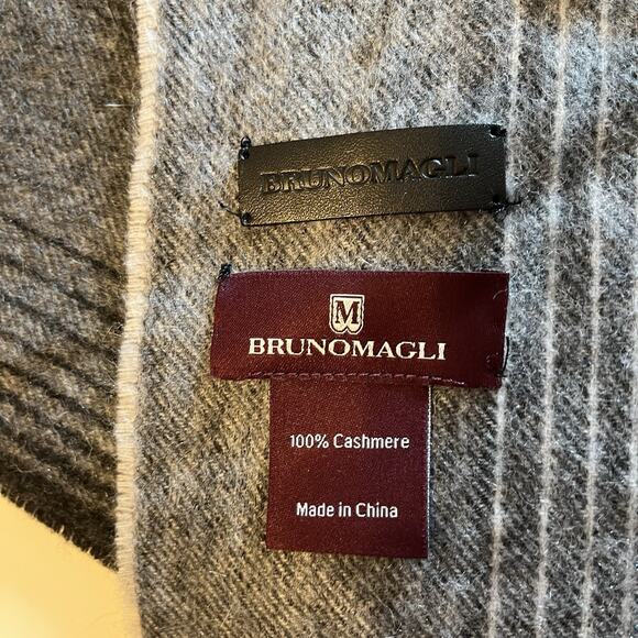 Bruno Magli Cashmere Plaid Scarf Gray Mens Womens Fringe Rectangle Academia - Picture 4 of 4